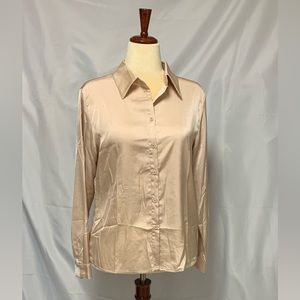 Satin Silk button down long sleeve blouse by TSher.